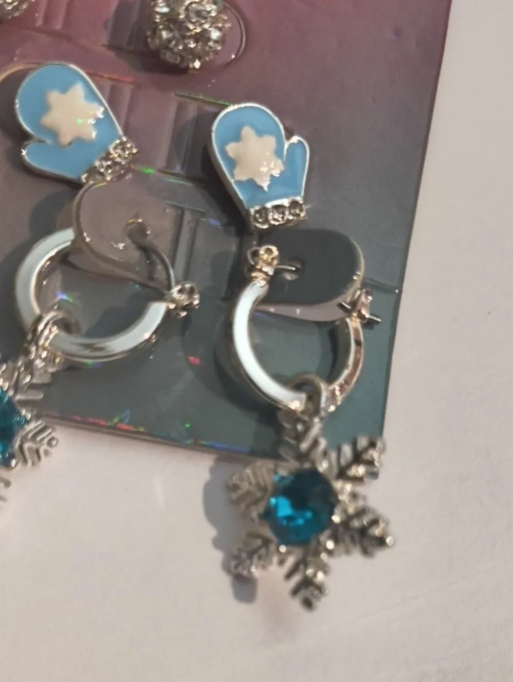 Leith Silver & Blue Snowflake and Mitten Earring Set NWT